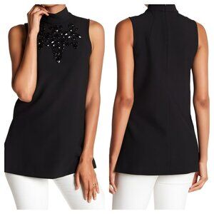 NWT Trina Turk Black Beaded Turtleneck Long Dress Sleeveless Tunic Top Blouse 6